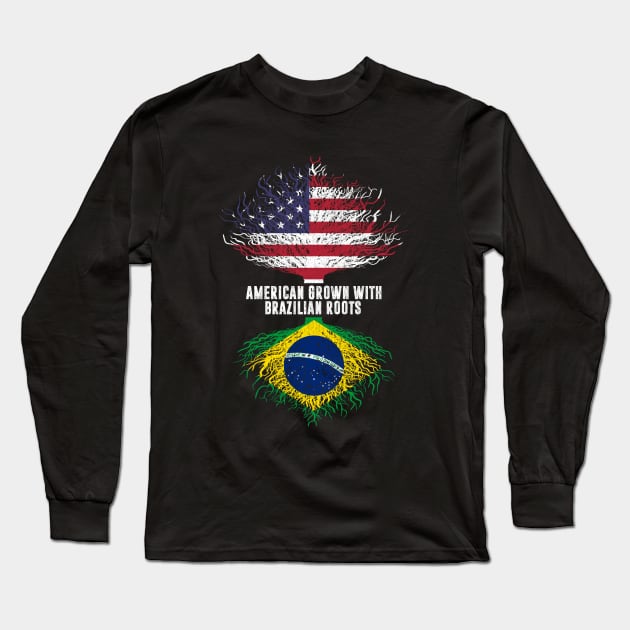 American Grown with Brazilian Roots USA Flag Long Sleeve T-Shirt by silvercoin